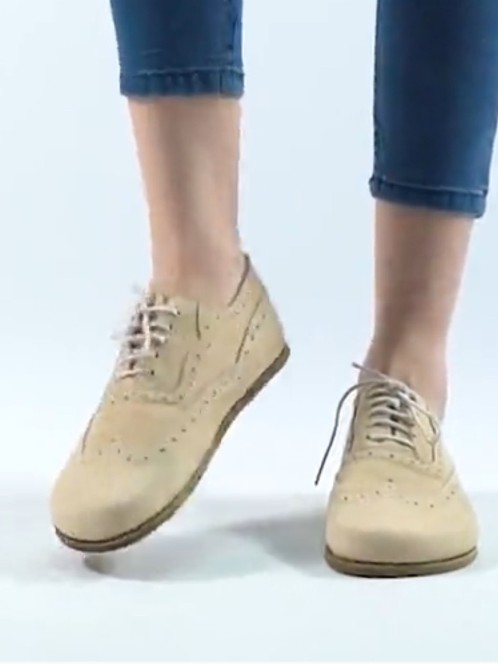 CREAM NUBUCK Leather Barefoot Oxfords: Handmade Women's Dress Shoes Size 38/ 7.5